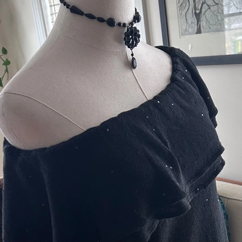 Brunello Cucinelli Linen Silk Sweater, Layered Ruffle Collar & Sequins $1495 - Picture 4 of 8